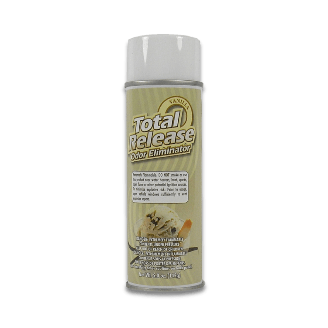 A bottle of Hi - Tech Total Release Odor Eliminator on a white background.