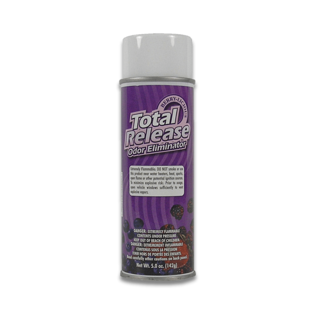 A bottle of Hi - Tech Total Release Odor Eliminator on a white background.