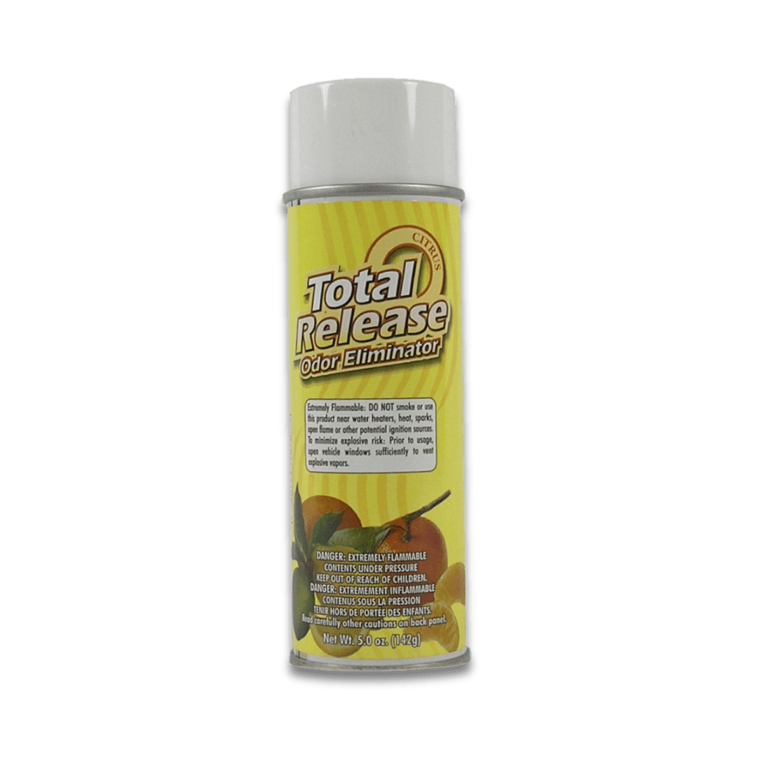 A bottle of Hi - Tech Total Release Odor Eliminator on a white background.