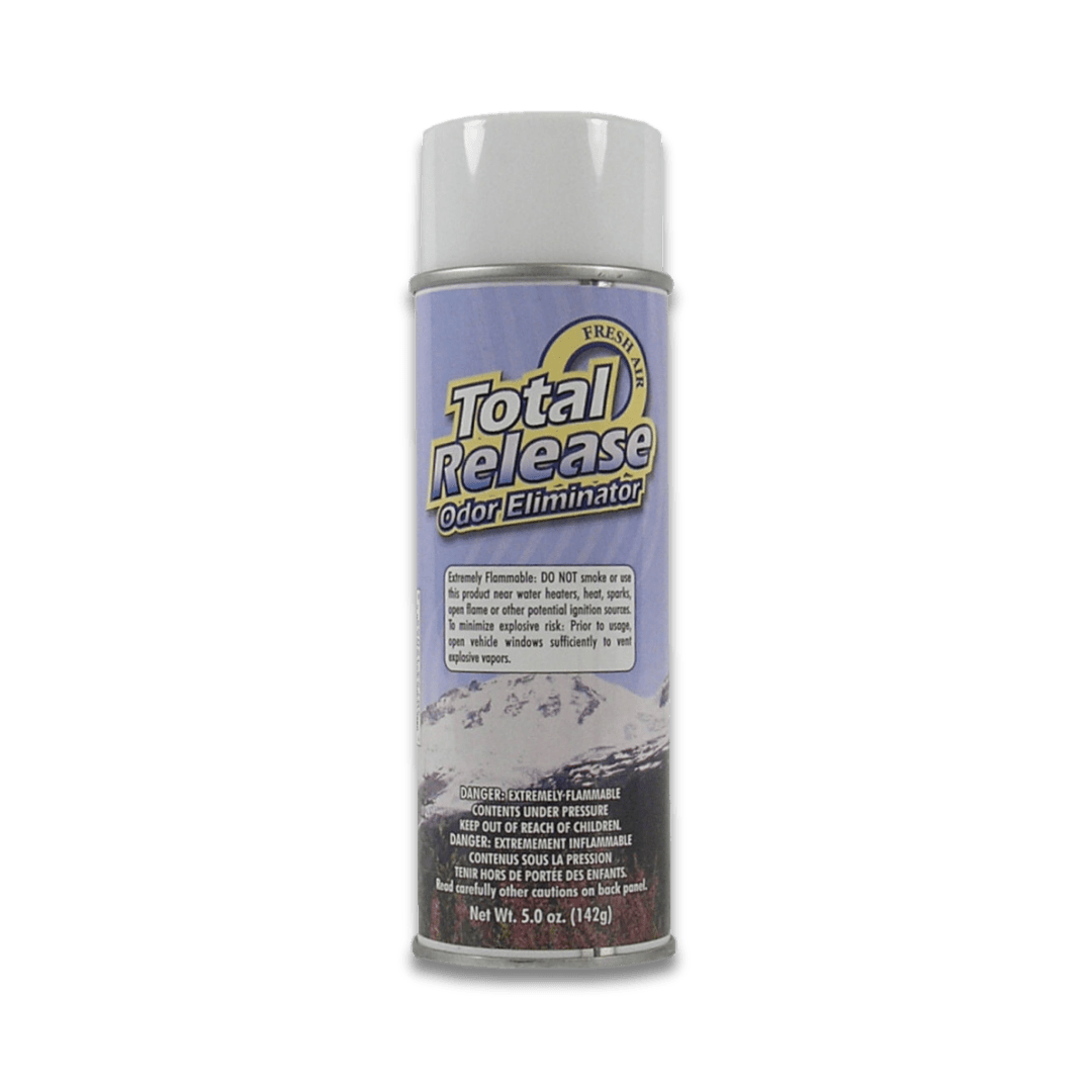A bottle of Hi - Tech Total Release Odor Eliminator on a white background.