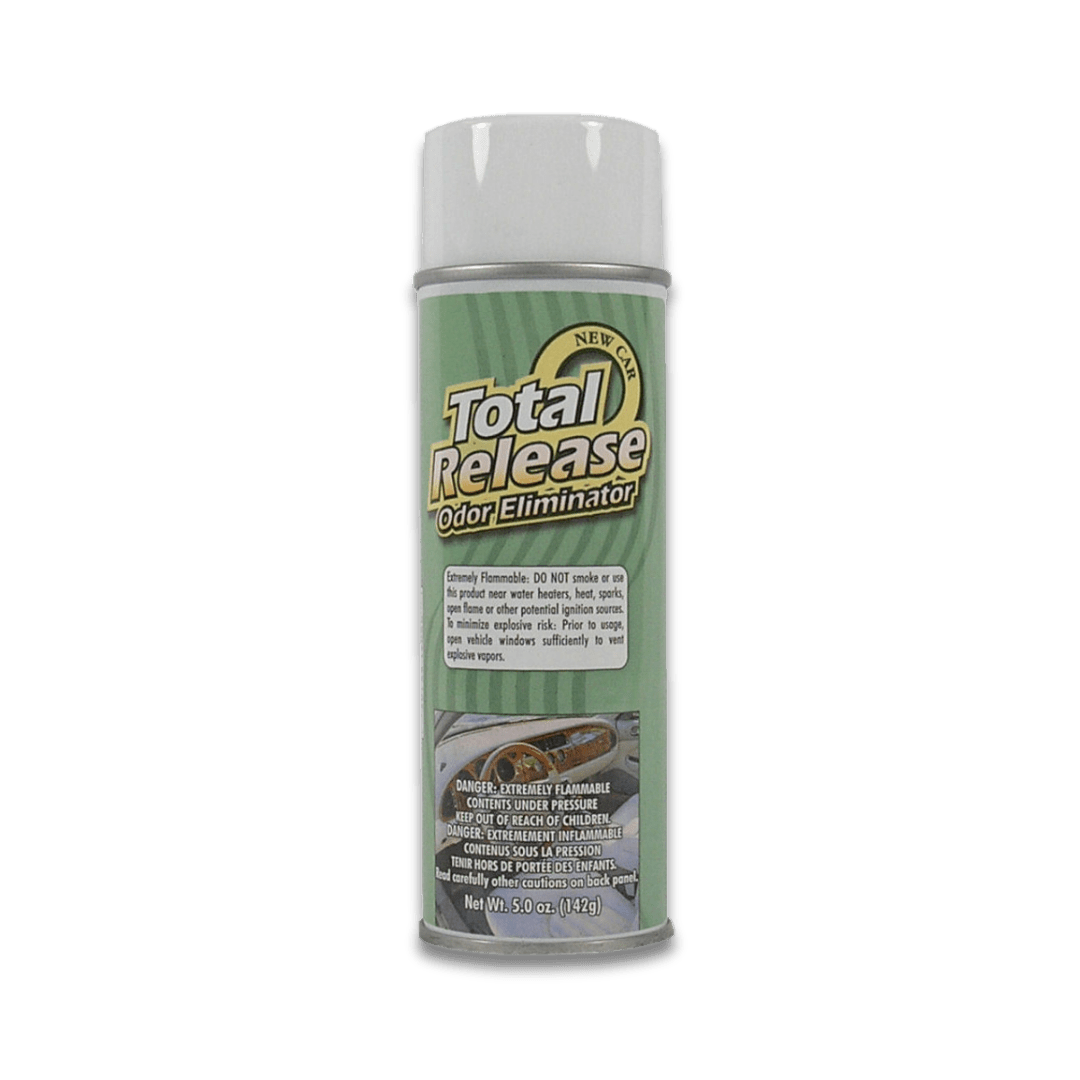 A bottle of Hi - Tech Total Release Odor Eliminator on a white background.