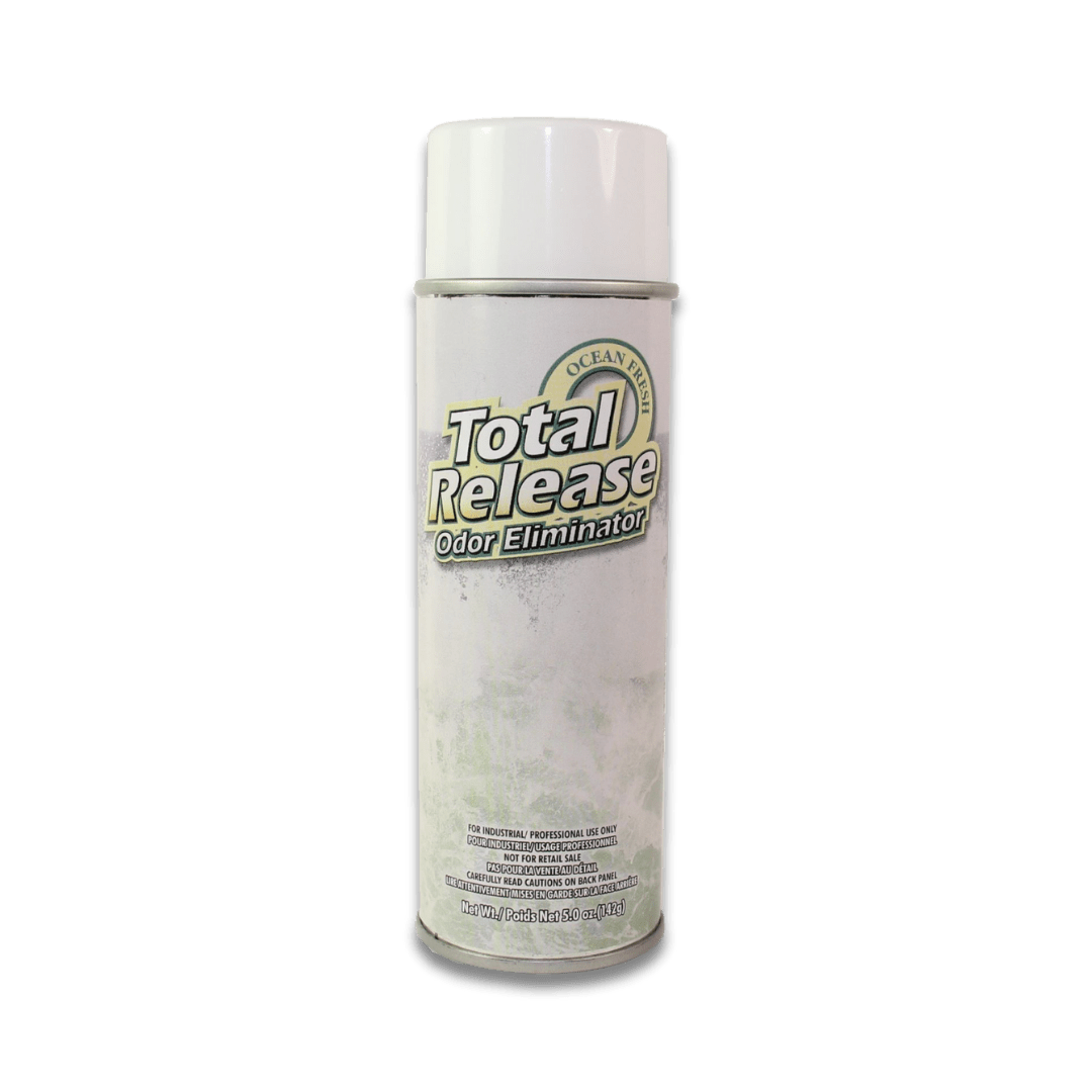 A bottle of Hi - Tech Total Release Odor Eliminator on a white background.