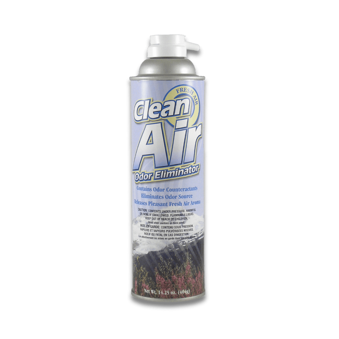 A bottle of Hi - Tech Clean Air Odor Eliminator on a white background.