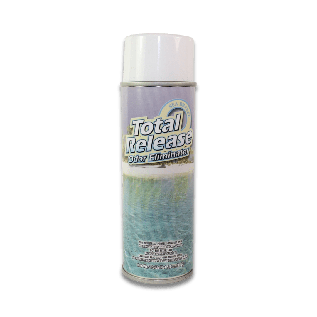 A bottle of Hi - Tech Total Release Odor Eliminator on a white background.