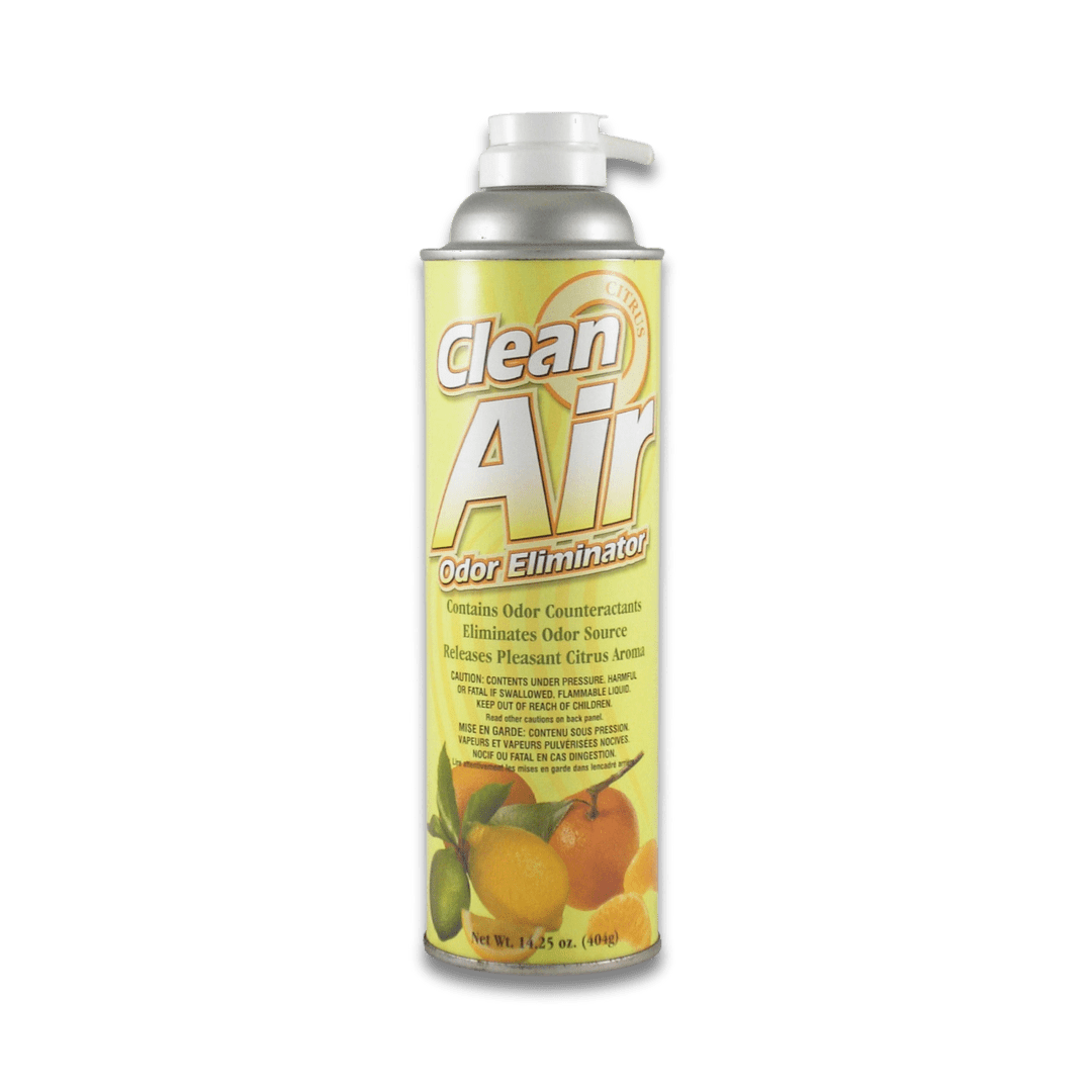 A bottle of Hi - Tech Clean Air Odor Eliminator on a white background.