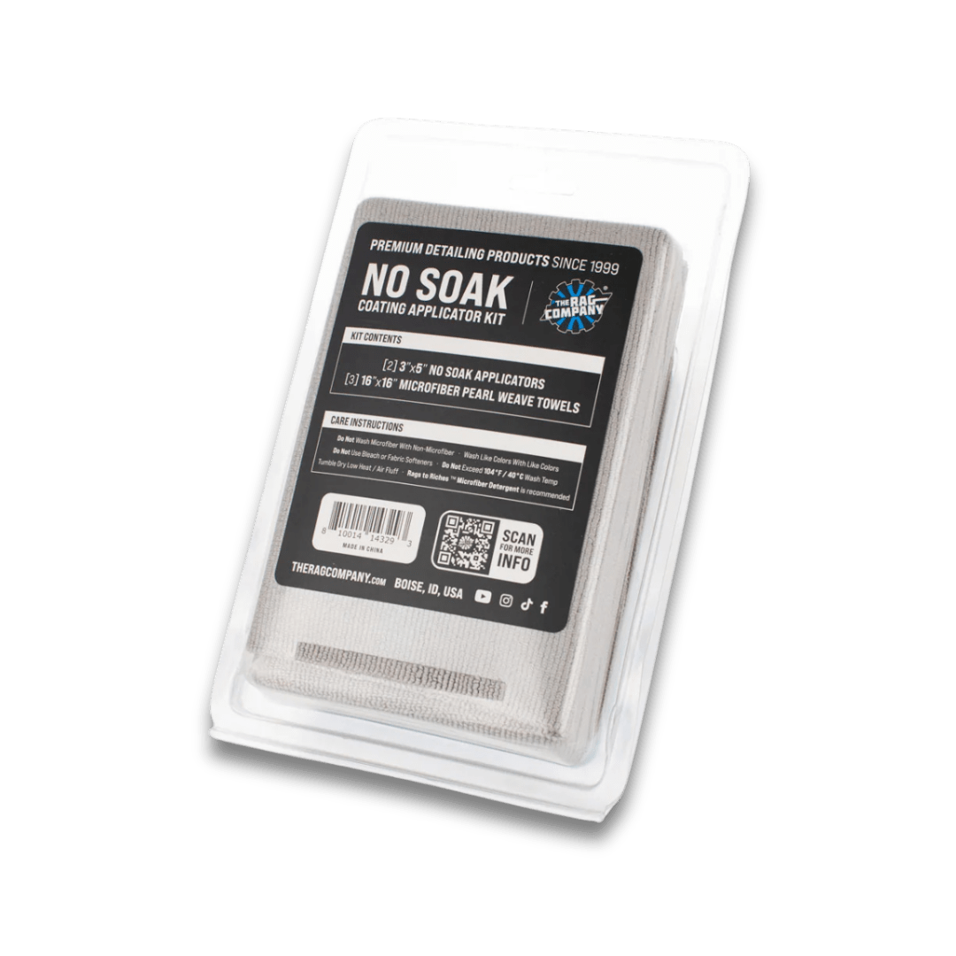 A bottle of The Rag Company No Soak Coating Applicator Kit on a white background.