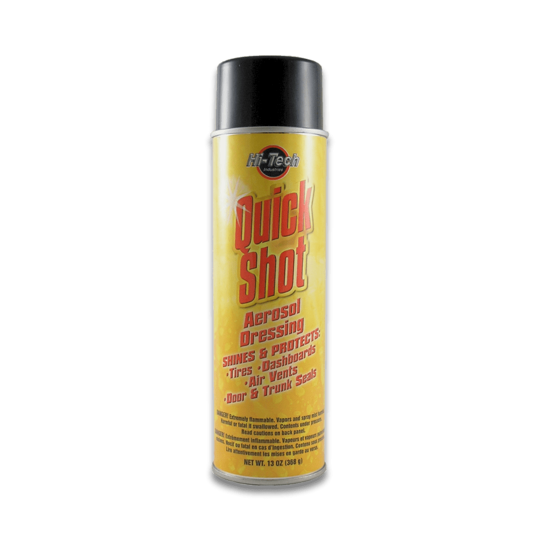 A bottle of Hi - Tech Quick Shot Aerosol Dressing on a white background.