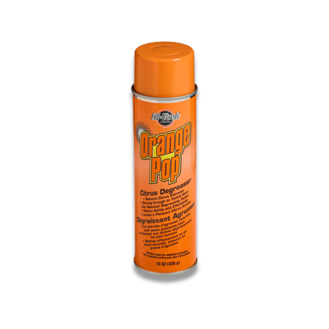 A bottle of Hi - Tech Orange Pop Citrus Degreaser on a white background.