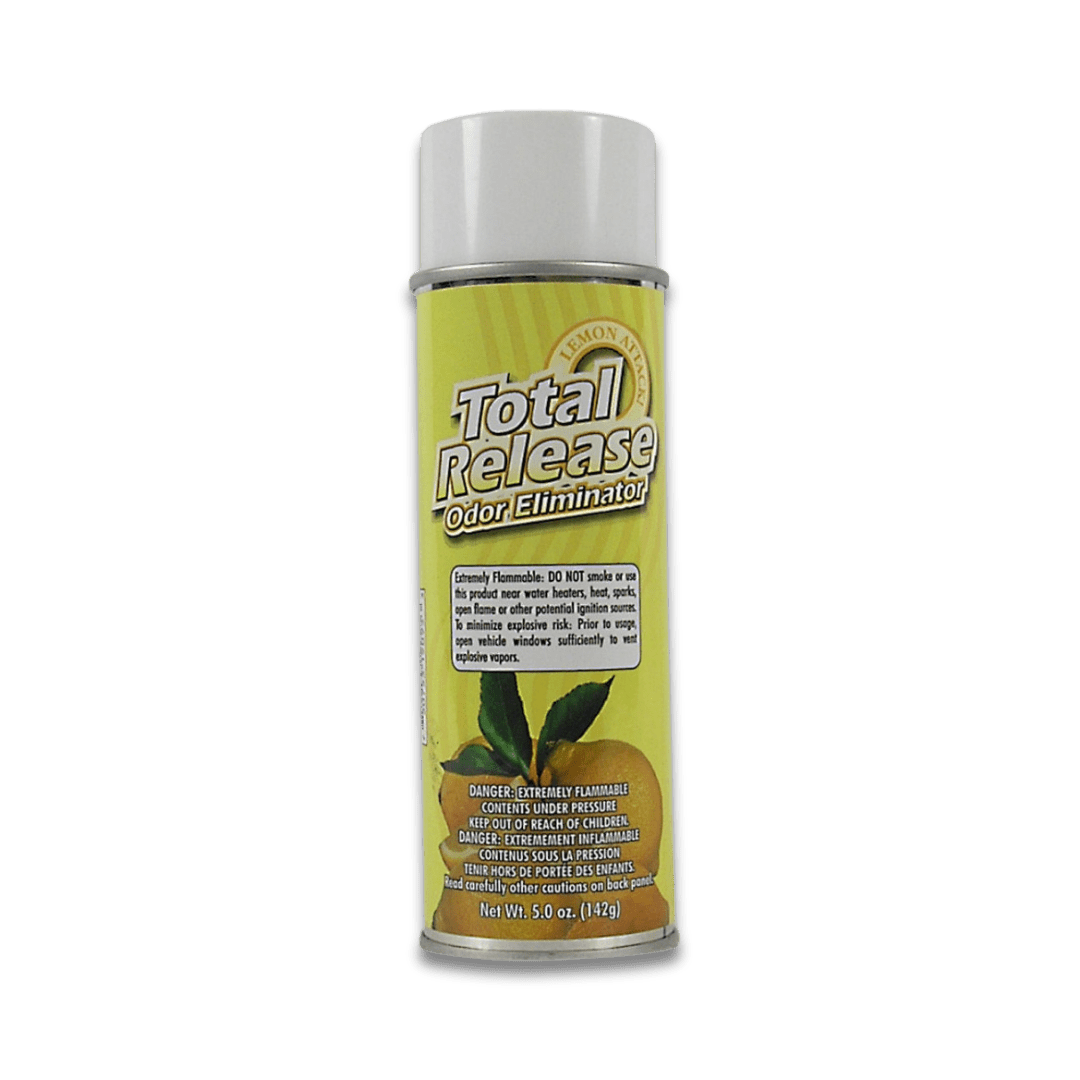 A bottle of Hi - Tech Total Release Odor Eliminator on a white background.
