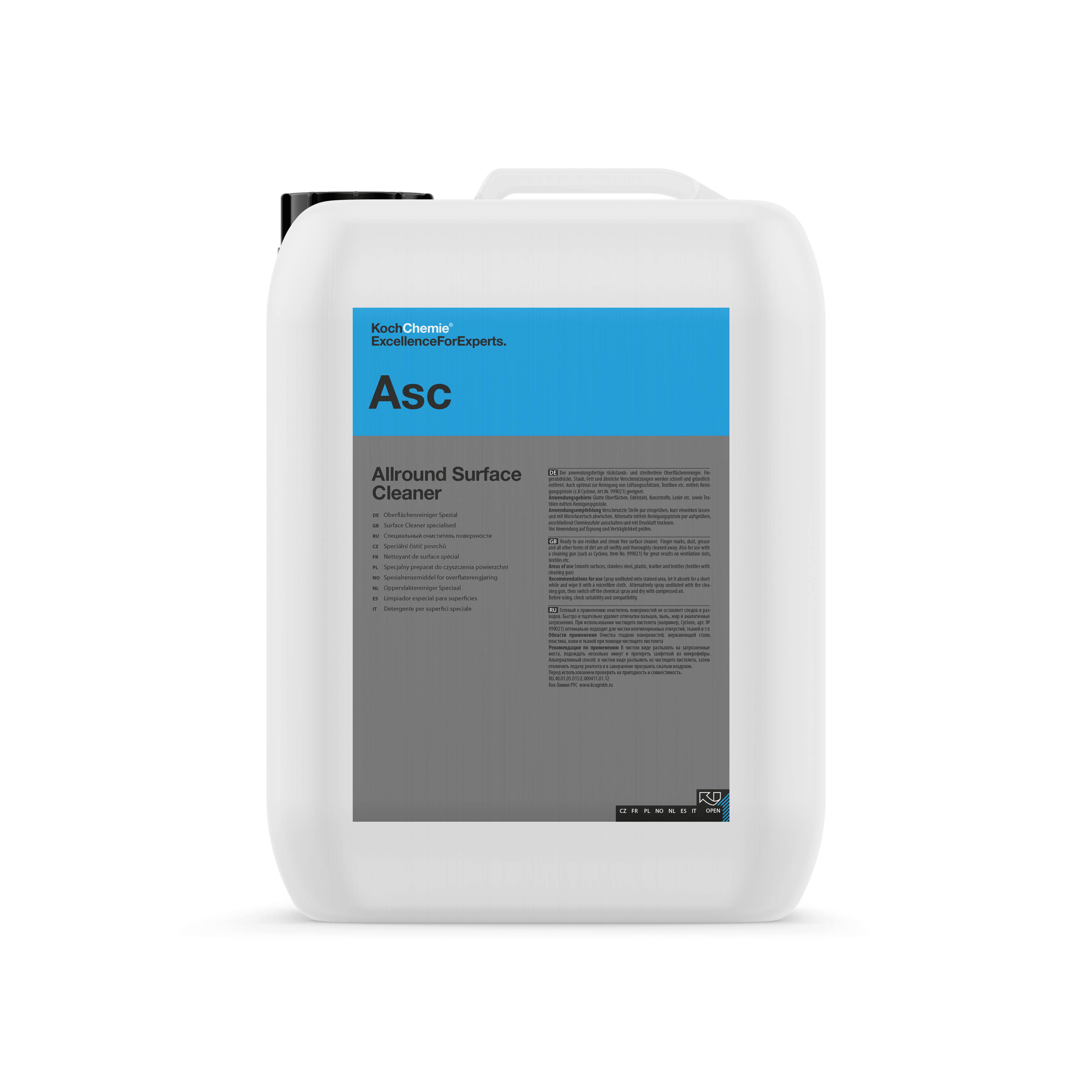 A bottle of Koch Chemie Asc | Allround Surface Cleaner on a white background.