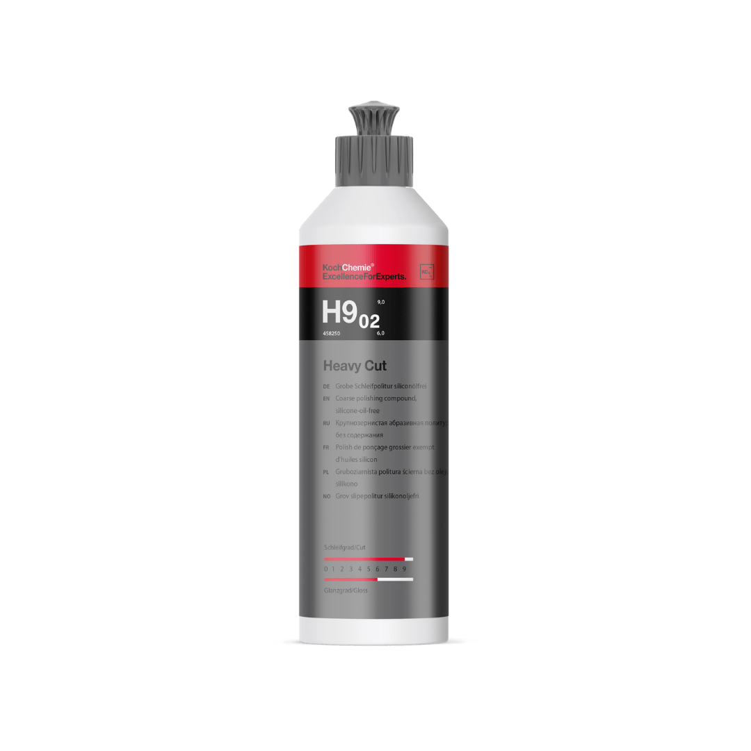 A bottle of Koch Chemie H9.02 | Heavy Cut on a white background.