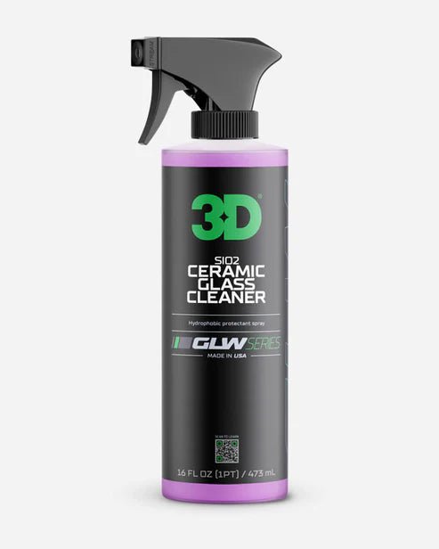 A bottle of 3D 3D | GLW SERIES | SiO2 CERAMIC GLASS CLEANER on a white background.