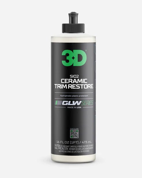 A bottle of 3D 3D | GLW SERIES | SiO2 CERAMIC TRIM RESTORE on a white background.