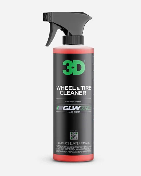 A bottle of 3D 3D | GLW SERIES | WHEEL & TIRE CLEANER on a white background.