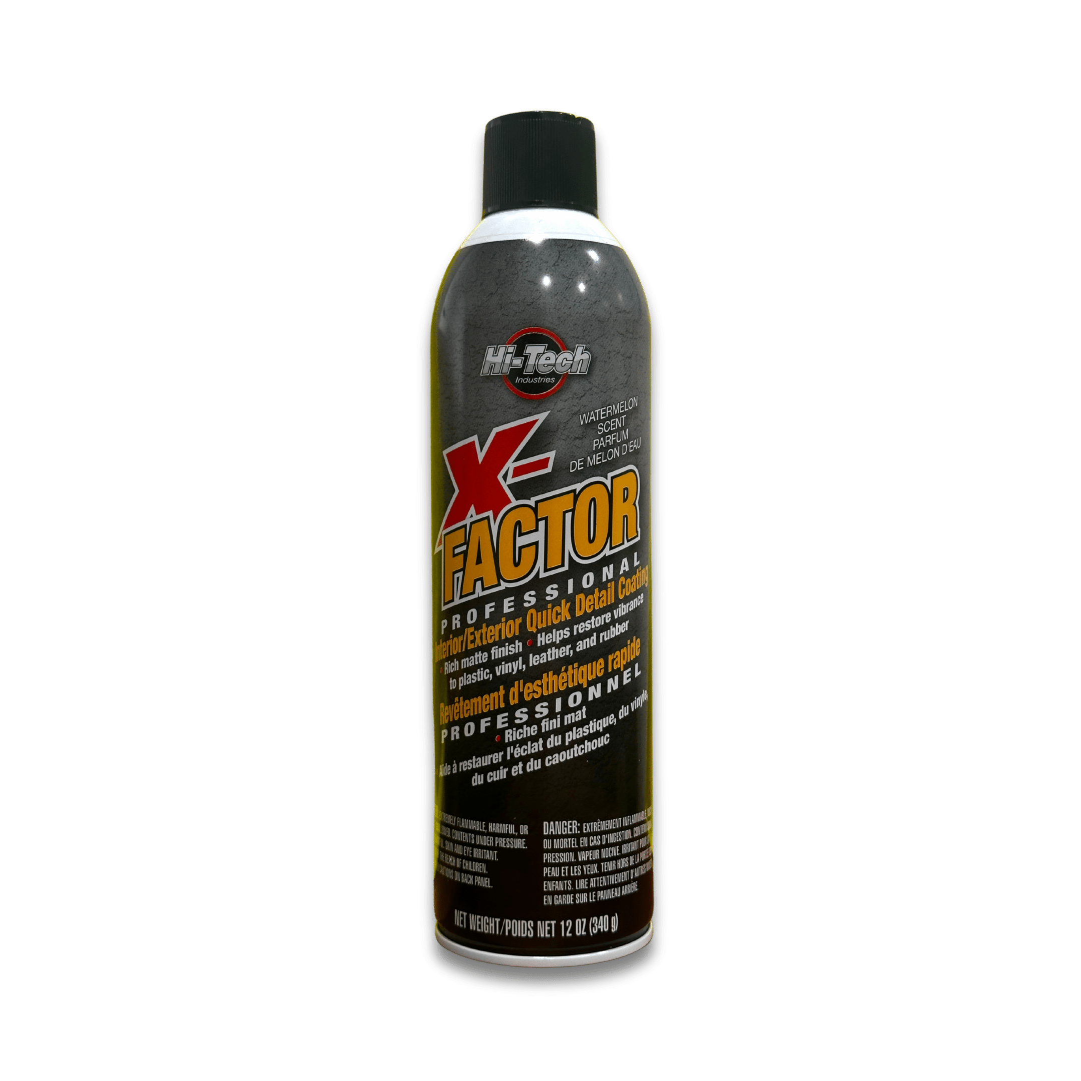 A bottle of Hi - Tech X - Factor Aerosol Matte Detail Spray on a white background.