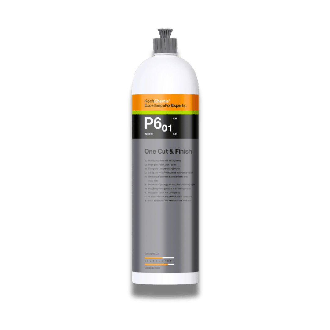A bottle of Koch Chemie P6.01 | One Cut & Finish on a white background.