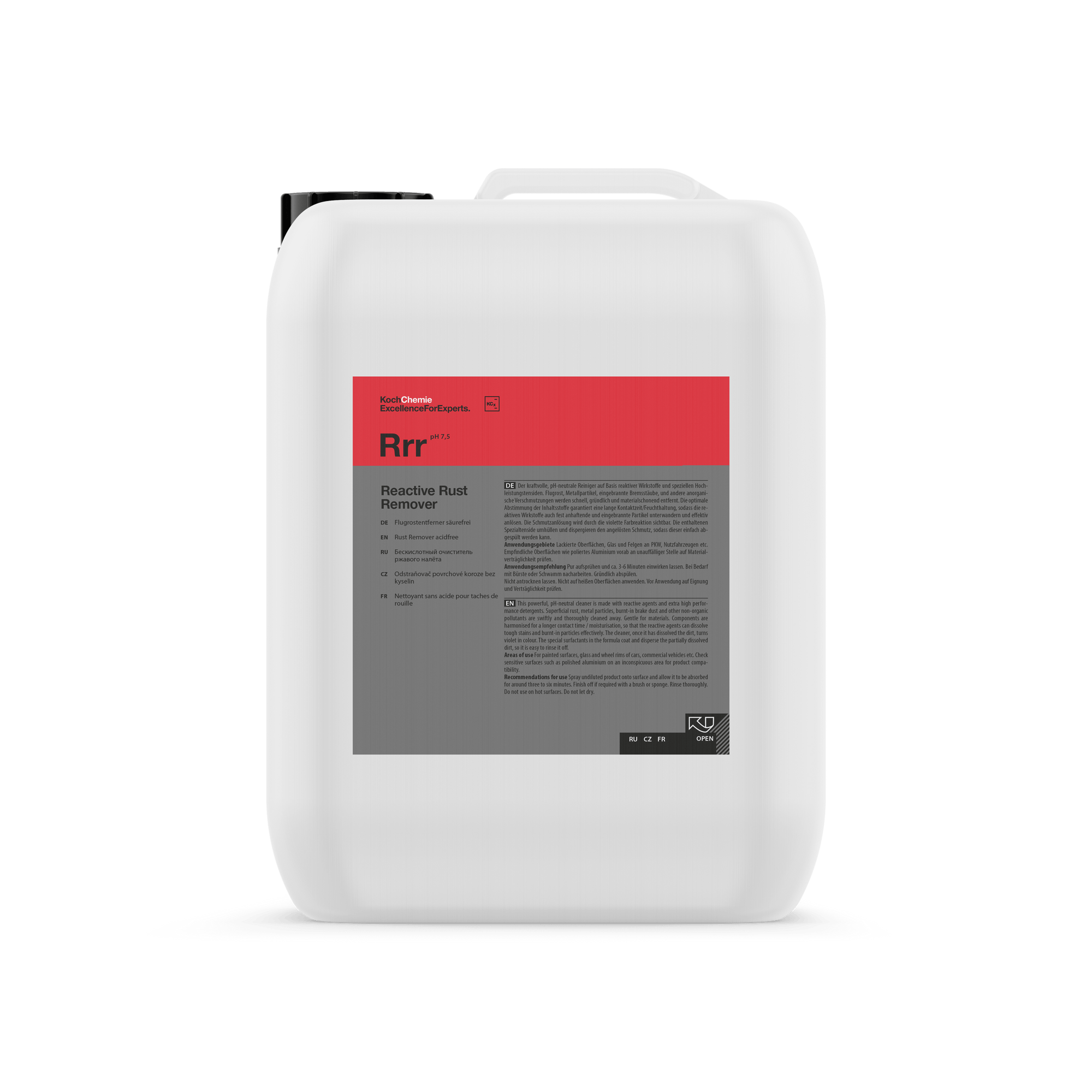 A bottle of Koch Chemie Rrr | Reactive Rust Remover on a white background.