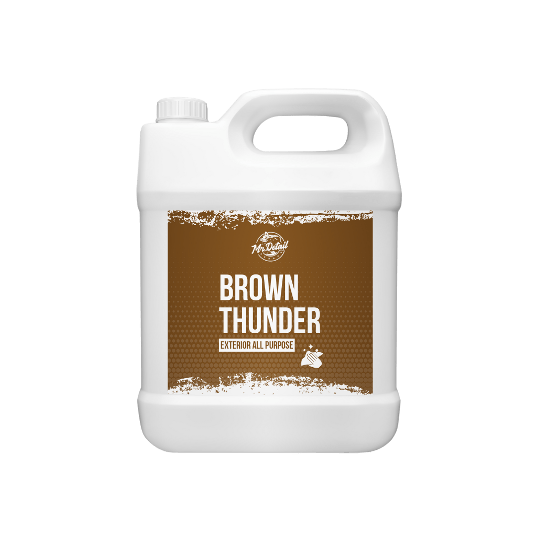 A bottle of Mr Detail Brown Thunder on a white background.