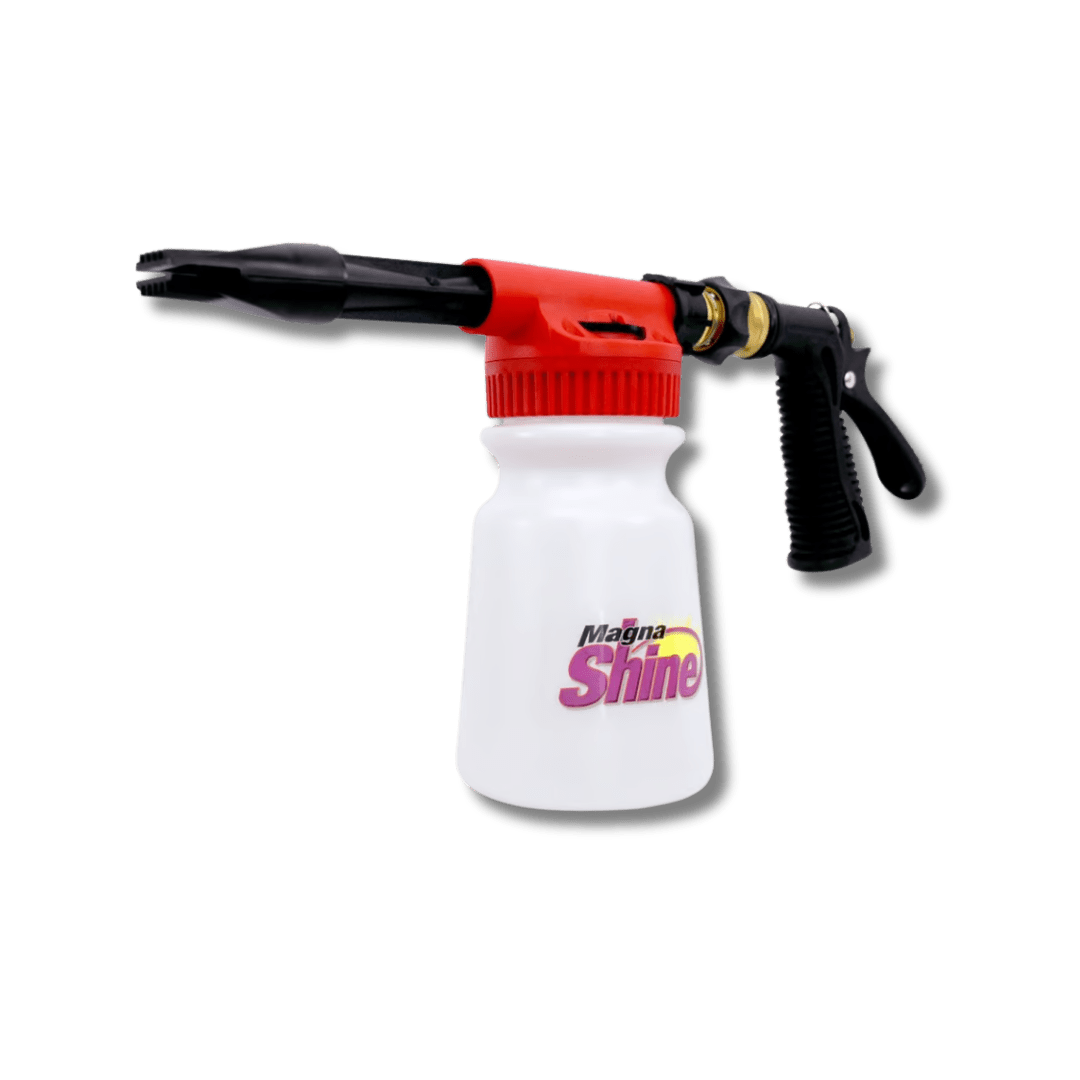 A bottle of Magna Shine Garden Hose Foam Cannon on a white background.
