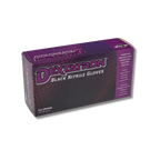A bottle of Hi - Tech Dextatron Black Nitrile Powder Free Gloves - 100 Pack on a white background.