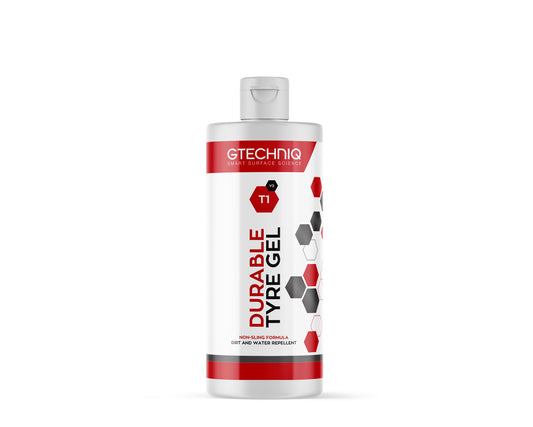 A bottle of GTechniq GTECHNIQ | T1v2 DURABLE TYRE GEL on a white background.
