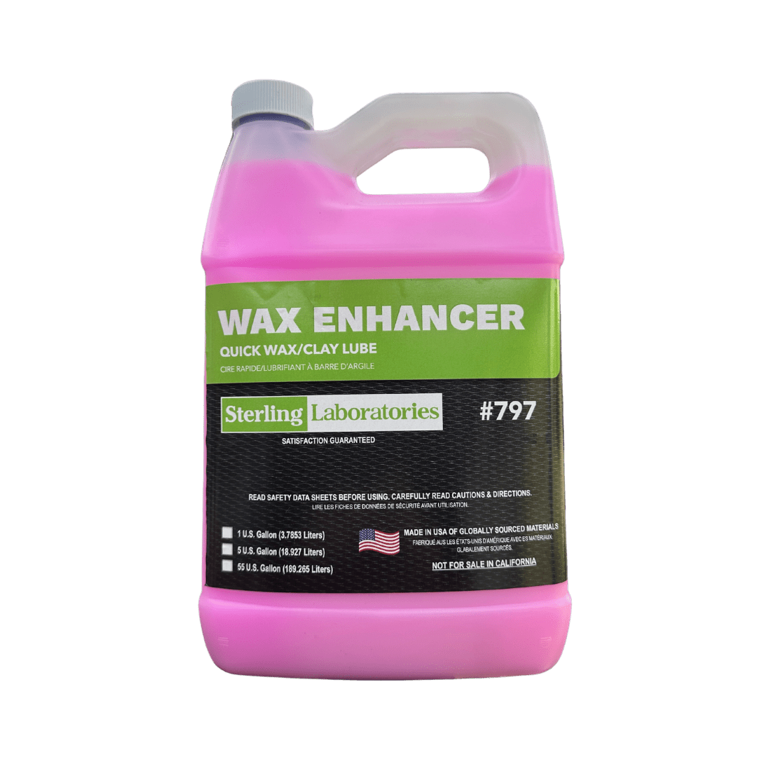 A bottle of Sterling Wax Enhancer on a white background.