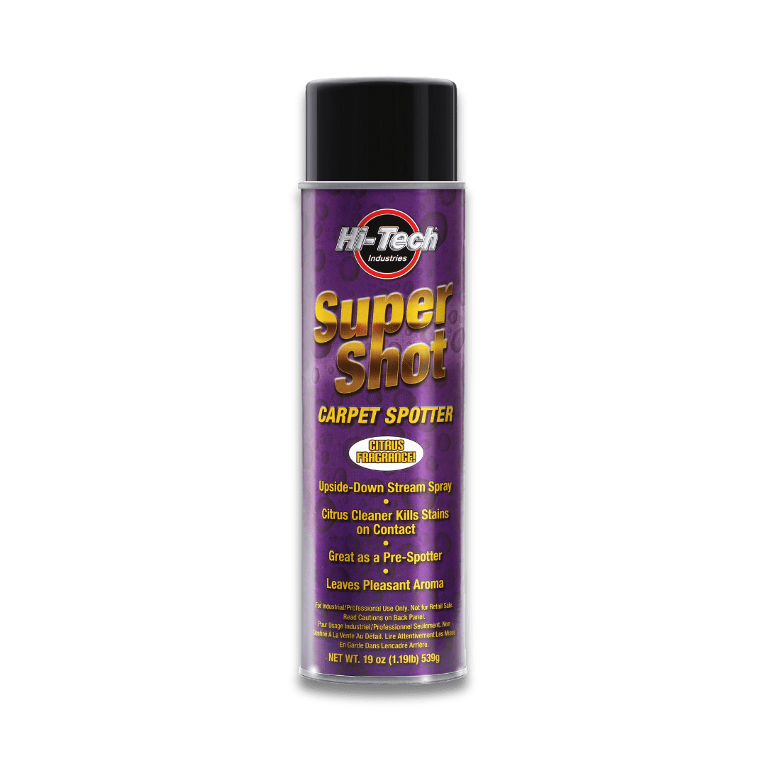 A bottle of Hi - Tech Super Shot Aerosol Carpet Spotter on a white background.