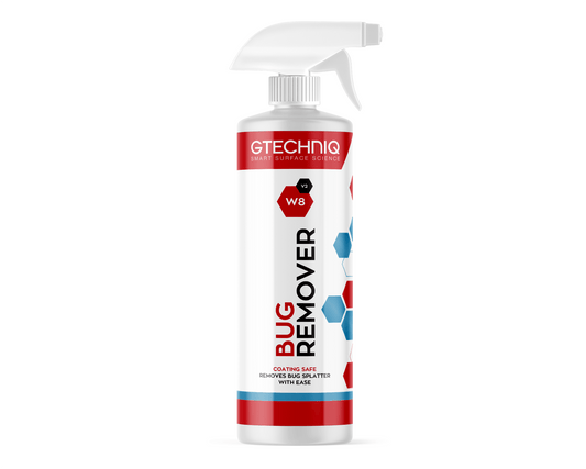A bottle of GTechniq GTECHNIQ | W8 BUG REMOVER on a white background.