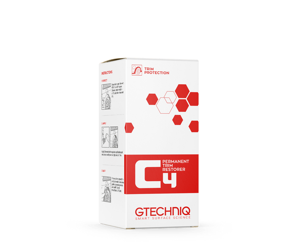 A bottle of GTechniq GTECHNIQ | C4 PERMANENT TRIM RESTORER on a white background.