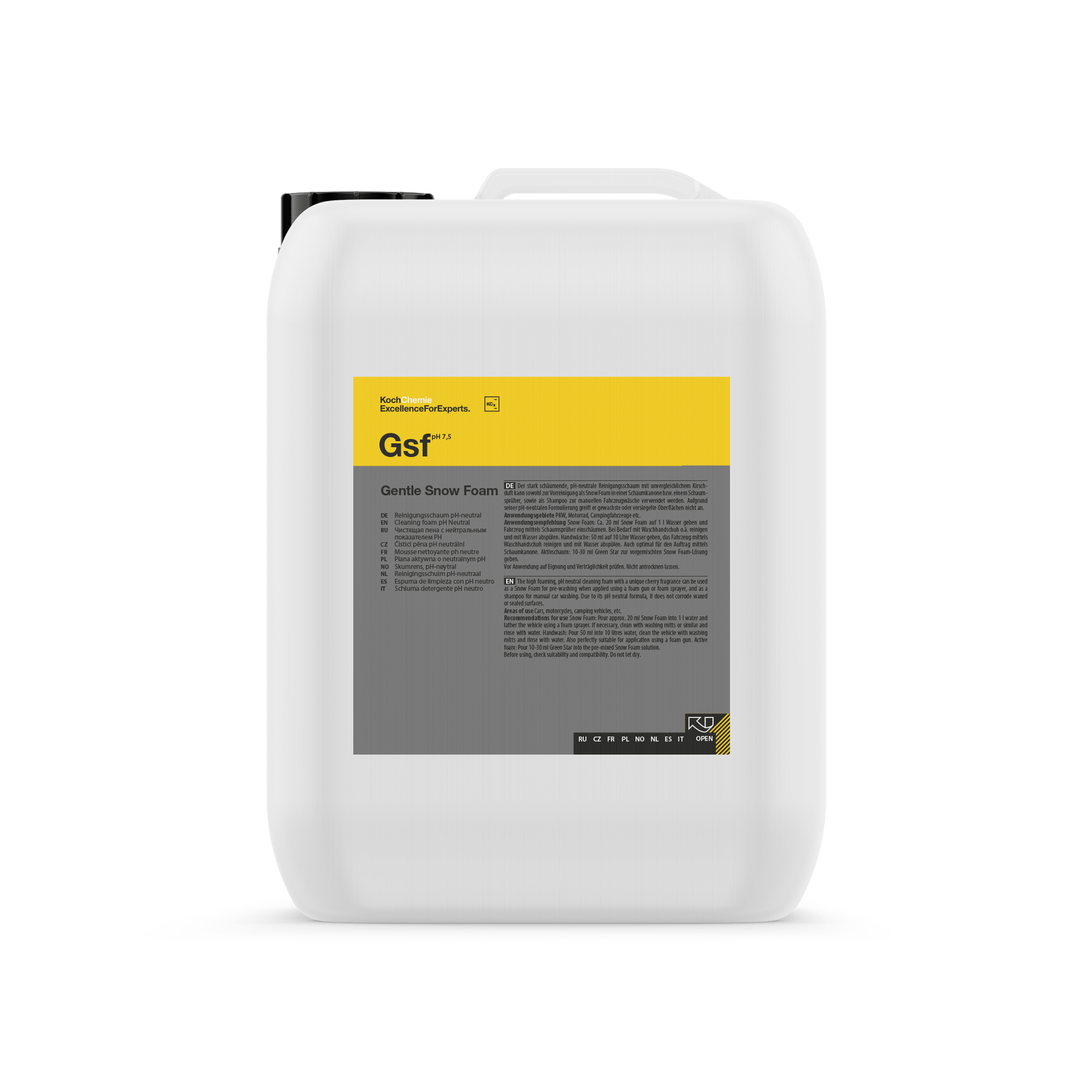 A bottle of Koch Chemie Gsf | Gentle Snow Foam on a white background.