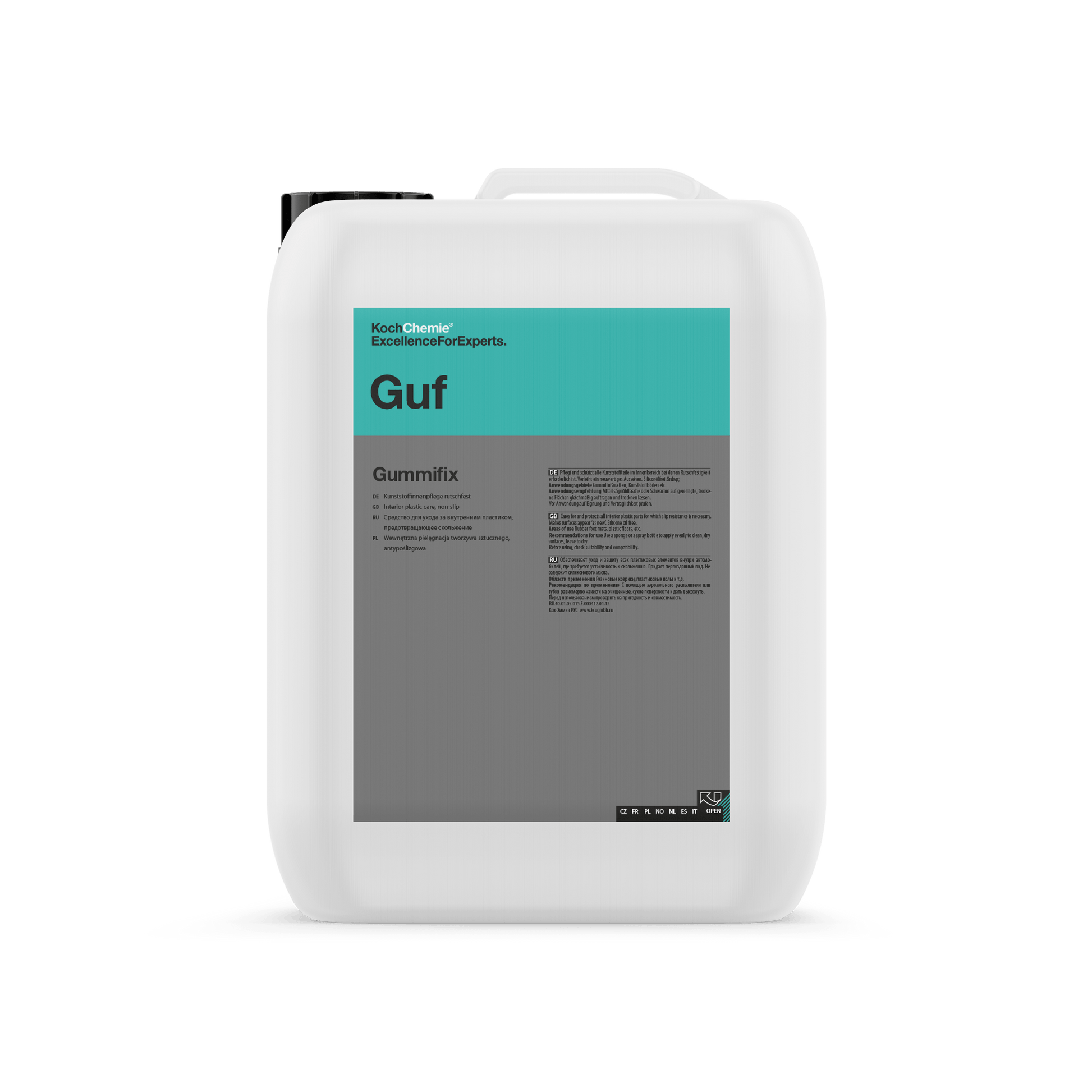 A bottle of Koch Chemie Guf | Gummifix on a white background.