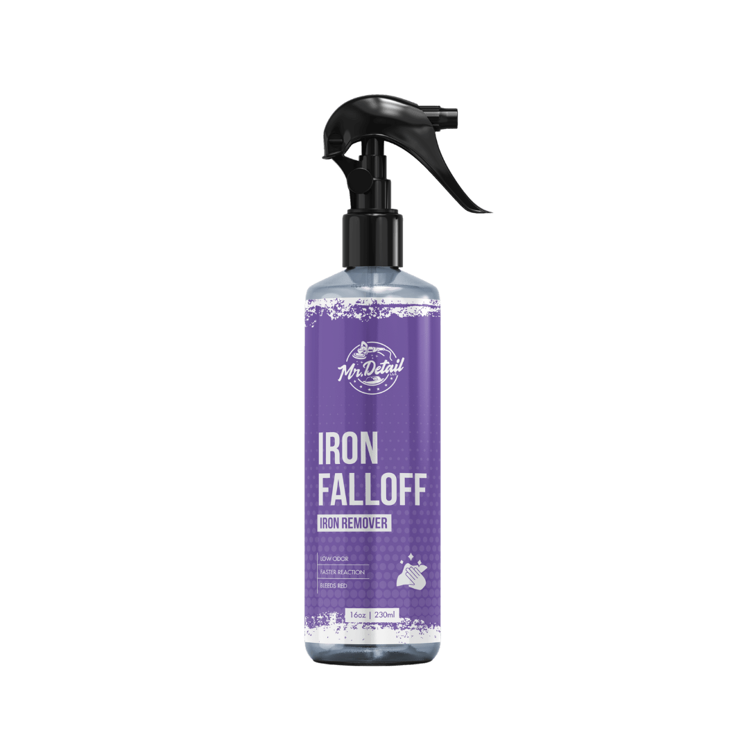 A bottle of Mr Detail Iron Falloff on a white background.
