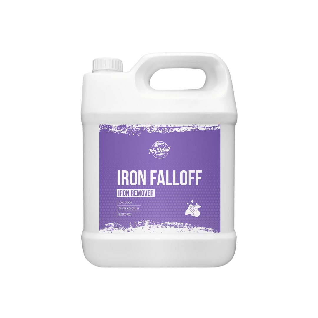 A bottle of Mr Detail Iron Falloff on a white background.