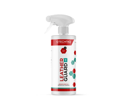 A bottle of GTechniq GTECHNIQ | L1v2 LEATHER GUARD AB on a white background.