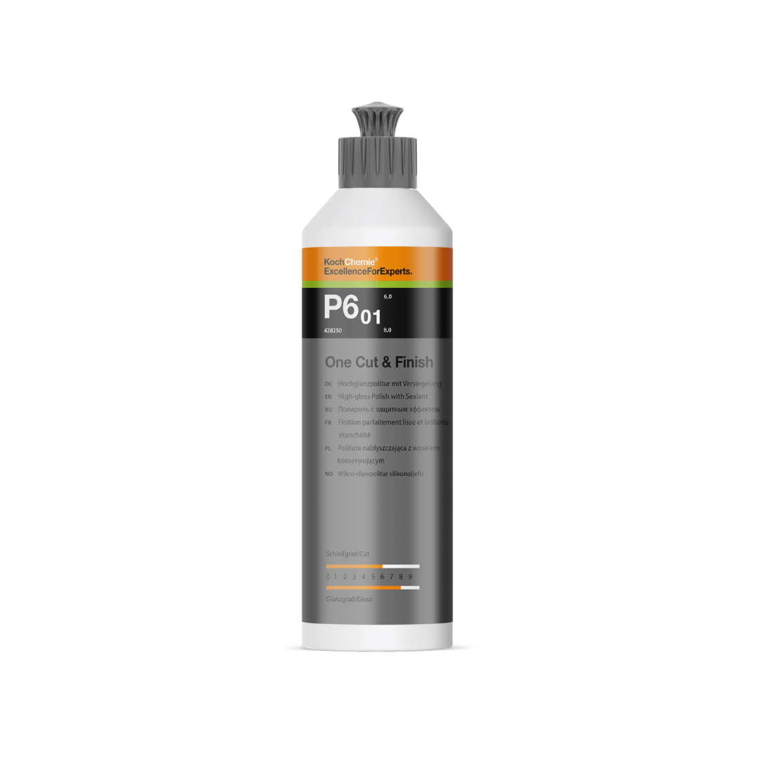 A bottle of Koch Chemie P6.01 | One Cut & Finish on a white background.