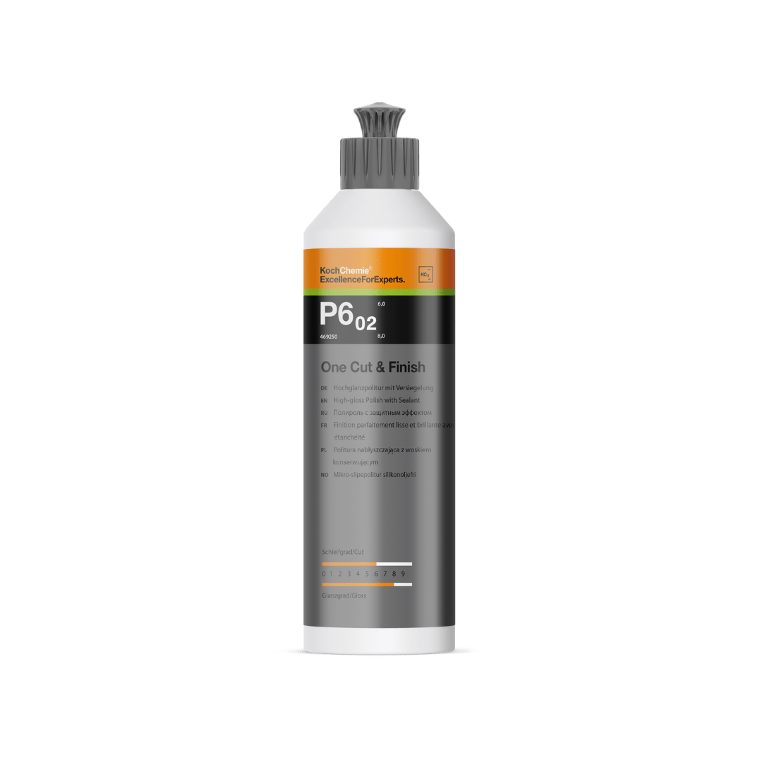 A bottle of Koch Chemie P6.02 | One Cut & Finish on a white background.