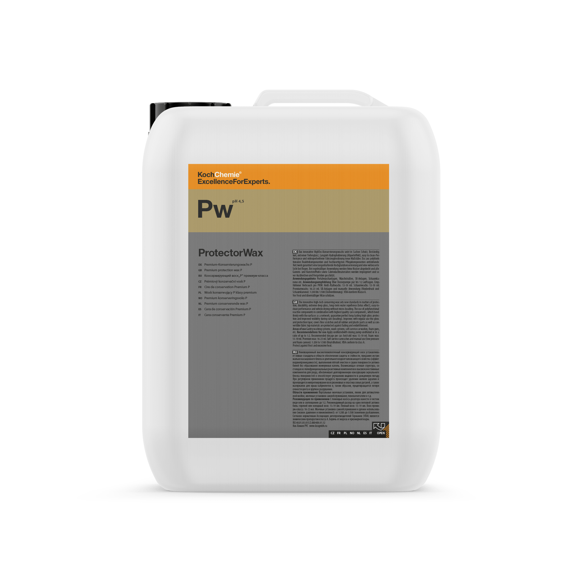 A bottle of Koch Chemie Pw | Protector Wax on a white background.