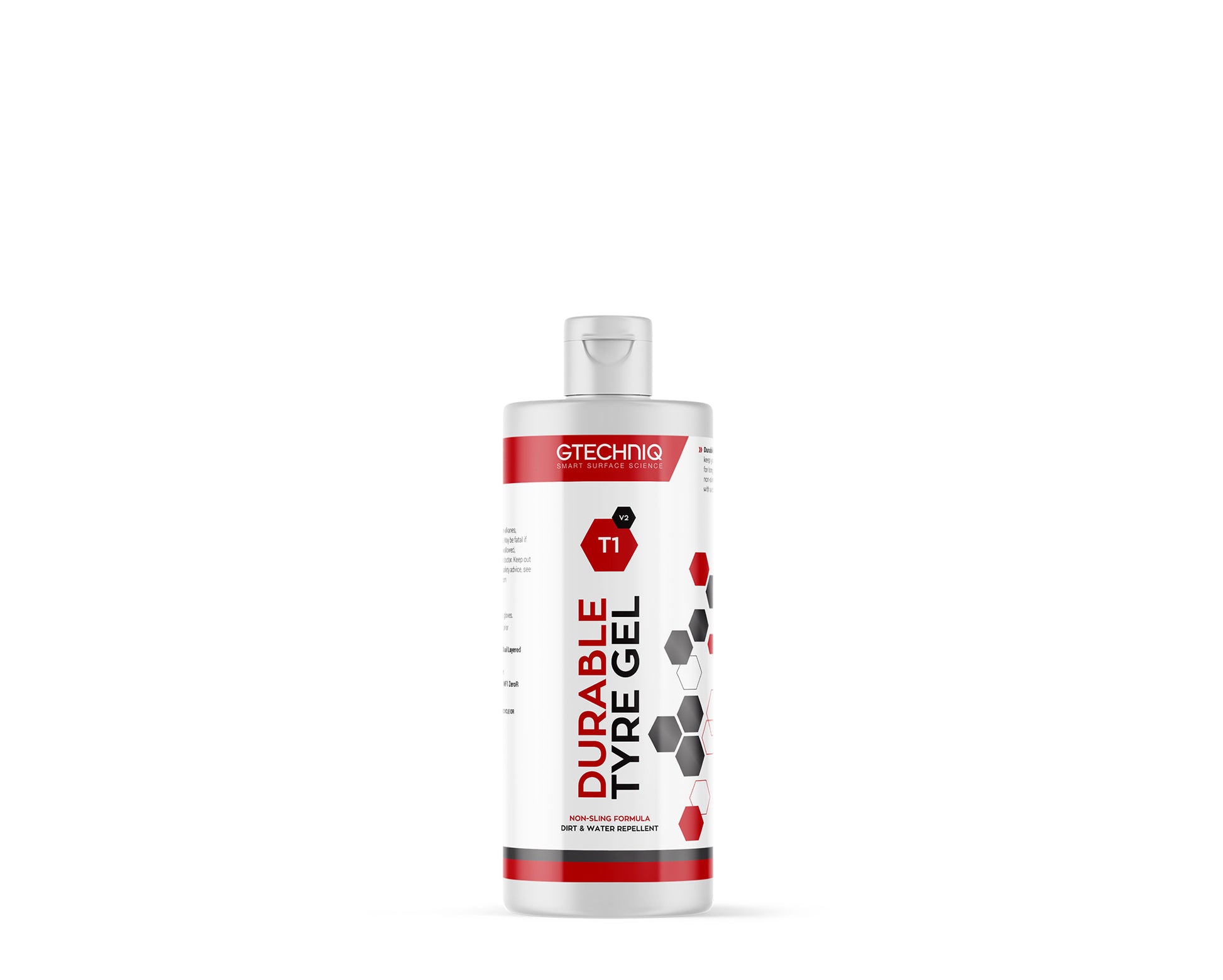 A bottle of GTechniq GTECHNIQ | T1v2 DURABLE TYRE GEL on a white background.