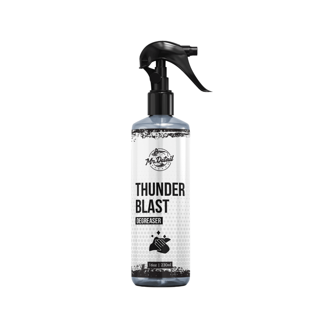 A bottle of Mr Detail Thunder Blast on a white background.