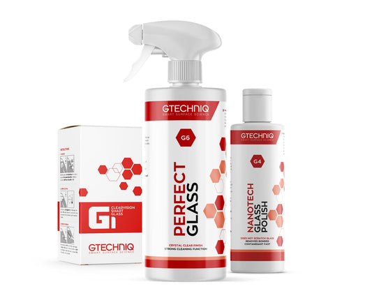 A bottle of GTechniq GTECHNIQ | AUTOMOTIVE GLASS CARE KIT on a white background.