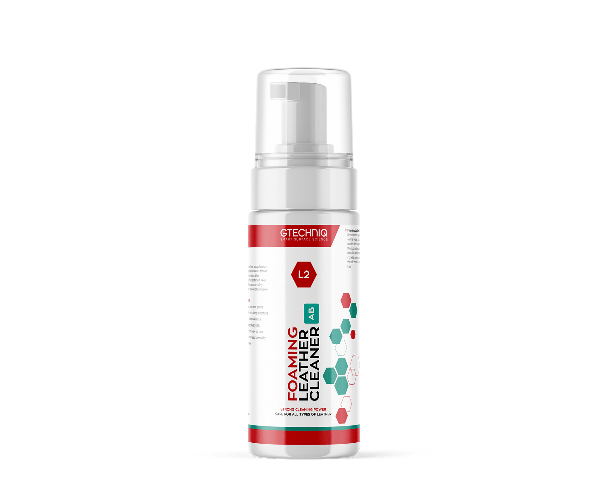 A bottle of GTechniq GTECHNIQ | L2 FOAMING LEATHER CLEANER on a white background.