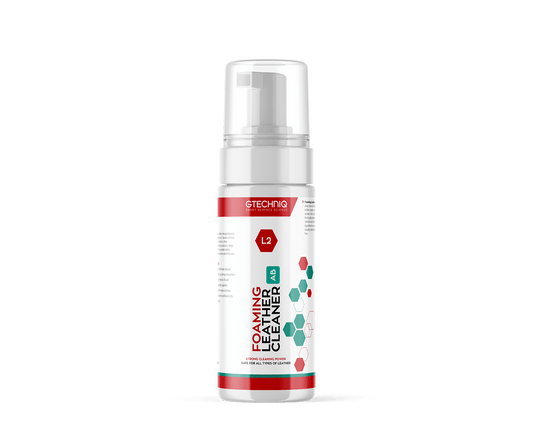 A bottle of GTechniq GTECHNIQ | L2 FOAMING LEATHER CLEANER on a white background.