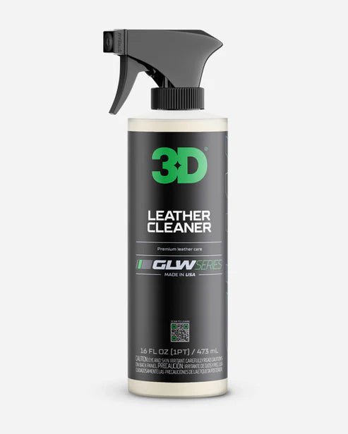 A bottle of 3D 3D | GLW SERIES | LEATHER CLEANER on a white background.