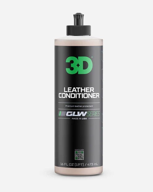 A bottle of 3D 3D | GLW SERIES | LEATHER CONDITIONER on a white background.