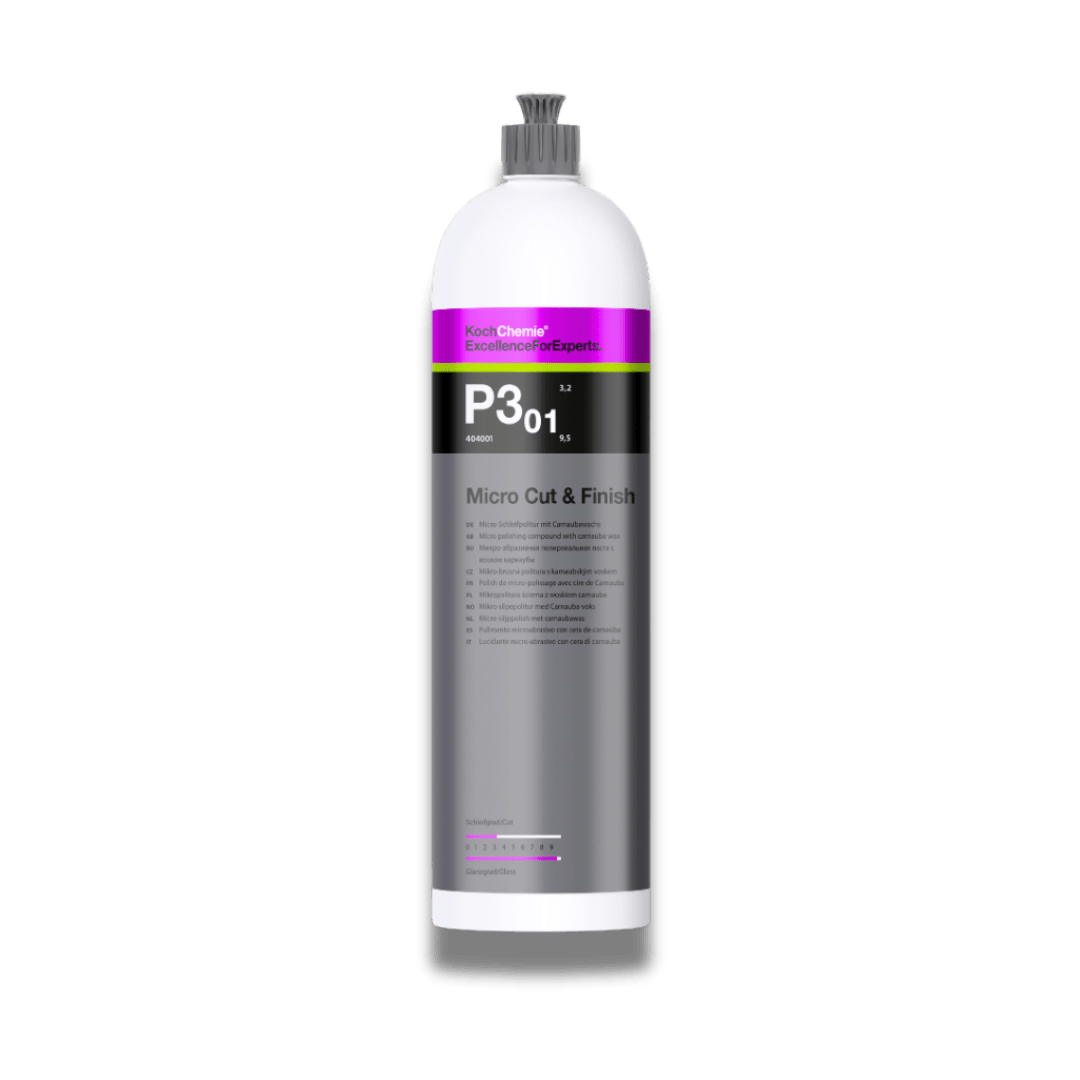 A bottle of Koch Chemie P3.01 | Micro Cut & Finish on a white background.