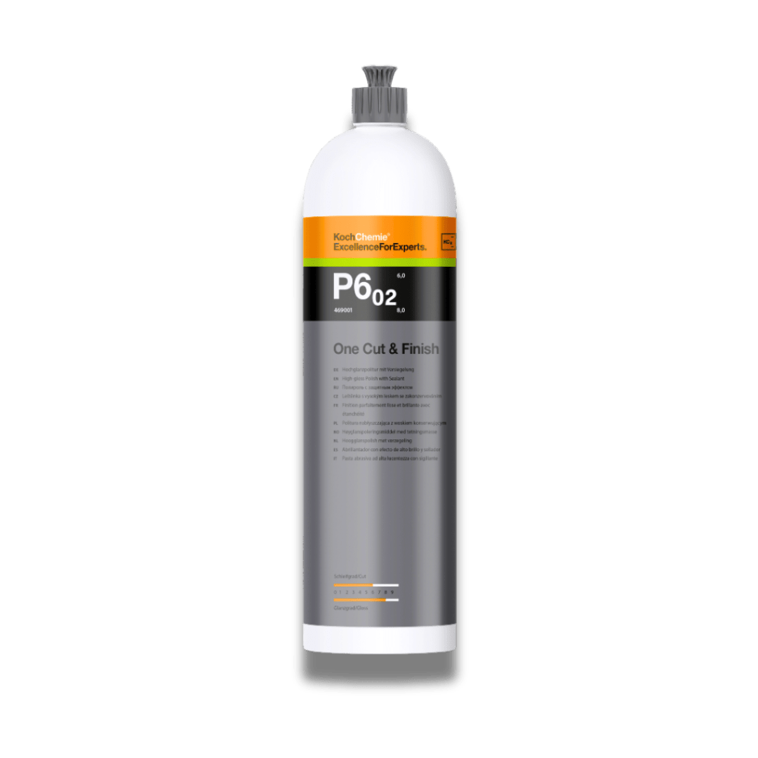 A bottle of Koch Chemie P6.02 | One Cut & Finish on a white background.