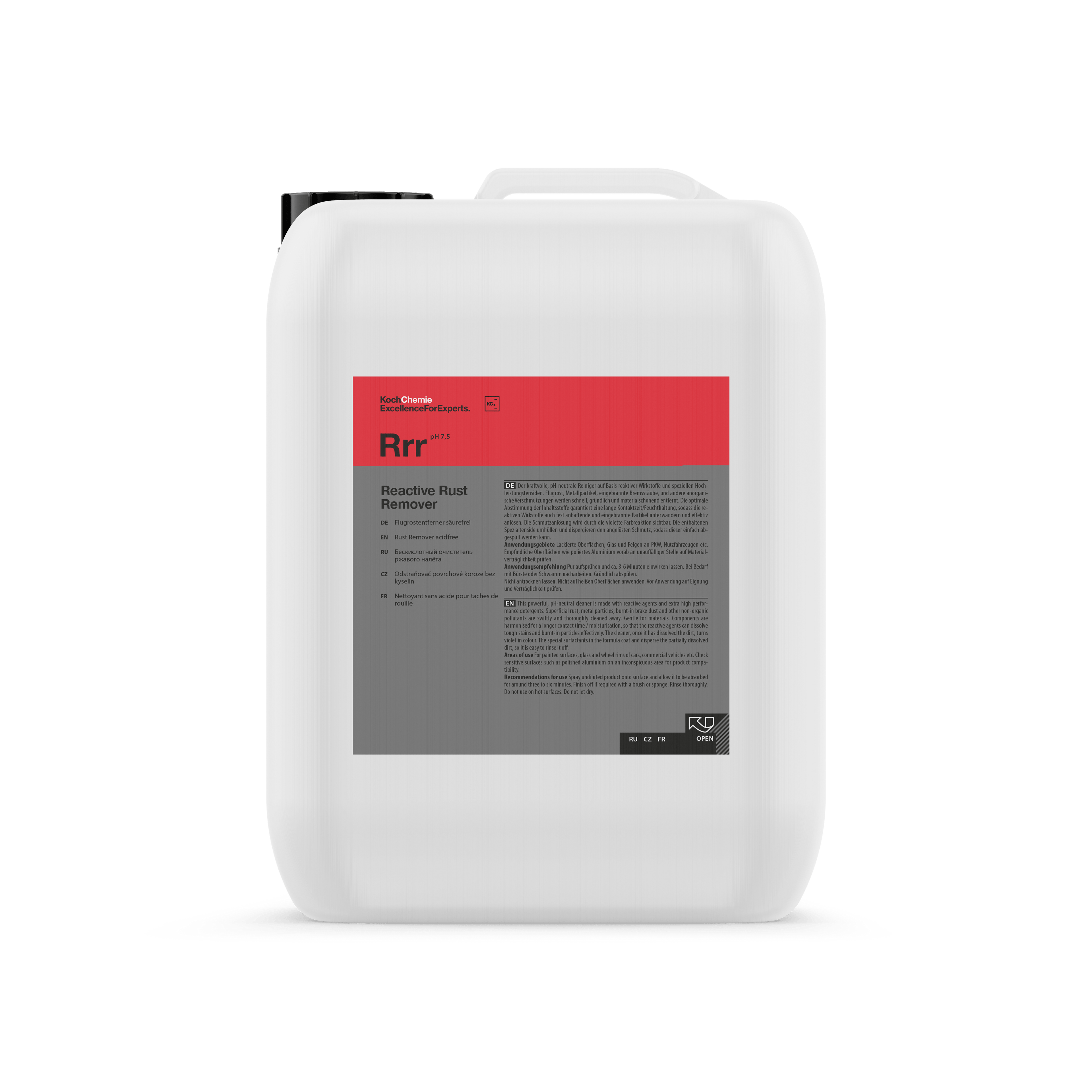 A bottle of Koch Chemie Rrr | Reactive Rust Remover on a white background.