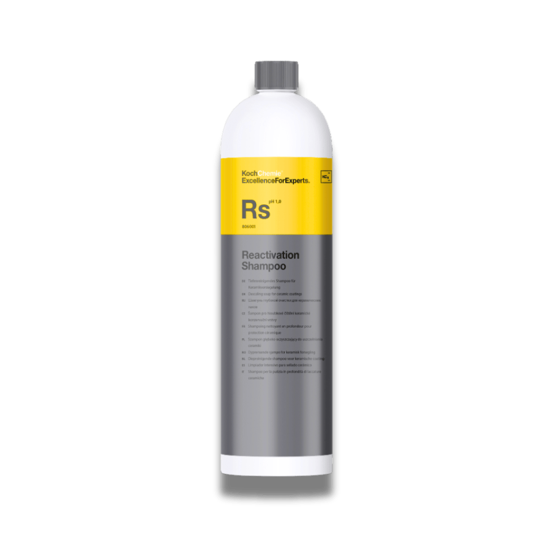 A bottle of Koch Chemie Rs | Reactivation Shampoo on a white background.