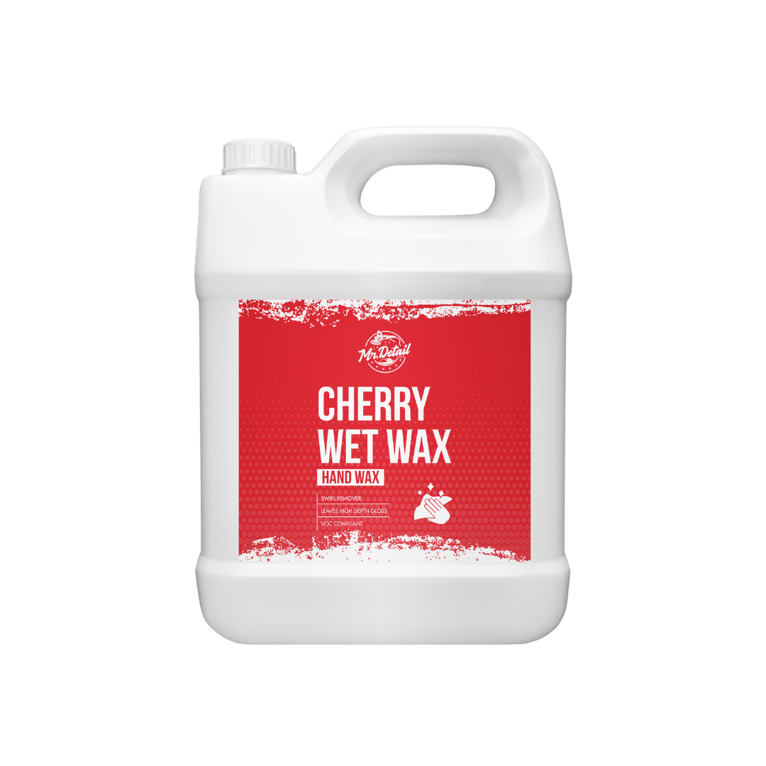 A bottle of Mr Detail Cherry Wet Wax on a white background.