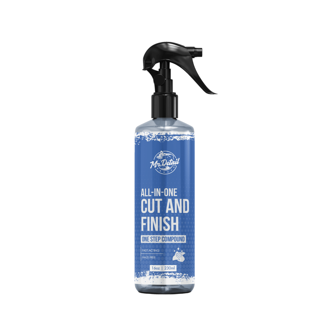 A bottle of Mr Detail Cut and Finish on a white background.